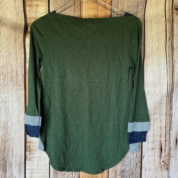 Anthropologie Little Yellow Button Top Henley 3/4 Sleeve XS Green NWT Basic - Picture 2 of 9